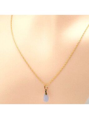 14K Gold Chain With Lavender Jade Teardrop Pendant Necklace 18" Long